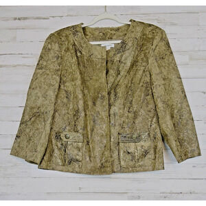 Dressbarn Women’s XL Textured Cardigan Blazer Brown Tan Hook Eye Closure Jacket